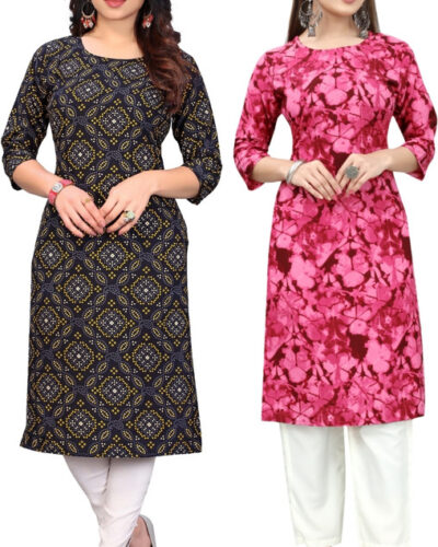 Pack of 2 Women Self Design Crepe Straight Kurta (Multicolor)