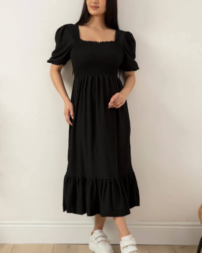 Women Fit and Flare Black Below Knee Dress