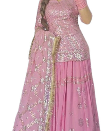 Embroidered Stitched Lehenga & Crop Top (Pink)