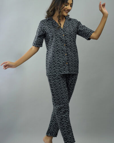 Women Shirt & Pyjama set Grey Printed