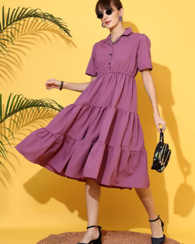 Women Shirt Purple Midi/Calf Length Dress