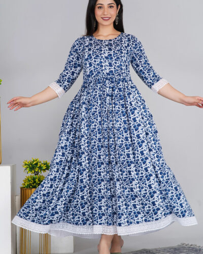 Women Gown Blue Ankle Length Dress