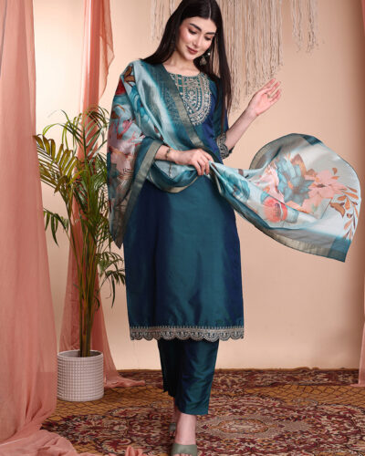 Women Art Silk Kurti Pant Dupatta Set