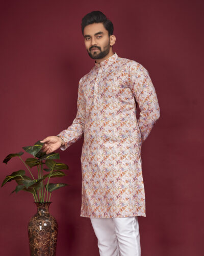 Men Printed Cotton Blend Straight Kurta (Multicolor)