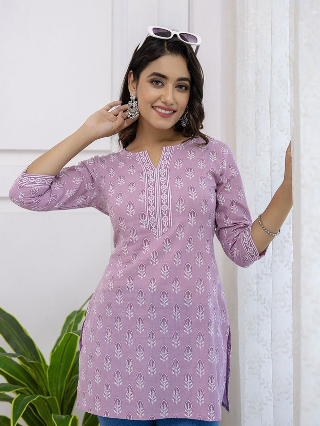 Women Printed Viscose Rayon Straight Kurta (Purple)