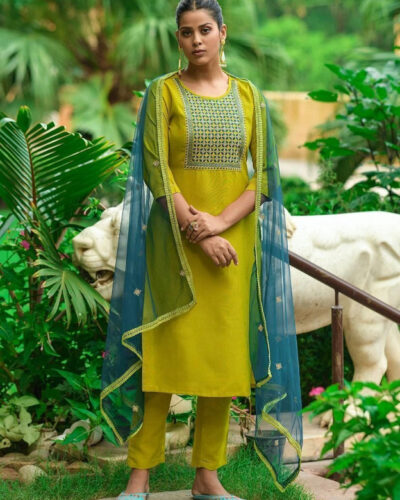 Women Art Silk Kurta Pant Dupatta Set