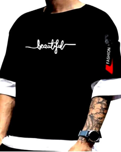 Women Printed Round Neck Cotton Blend Black T-Shirt