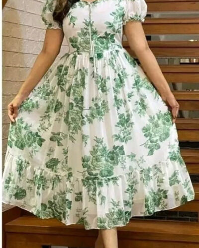Women Fit and Flare Green Midi/Calf Length Dress