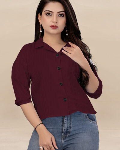 Women Oversized Fit Self Design Spread Collar Casual Shirt