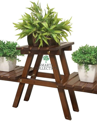 Smarts collection Wooden Plant Stand for Balcony Living Room Indoor Outdoor Plant Stand Foldable Display Rack Storage Rack for Patio Garden Yard (3 Tier, Brown) Solid Wood Side Table (Finish Color - brown, Pre-assembled)
