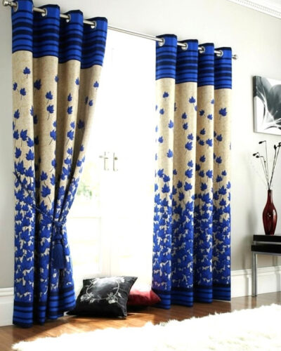 Home Sizzler 213 cm (7 ft) Door Polyester Semi Transparent Curtain (Pack Of 2) (Blue, Floral)