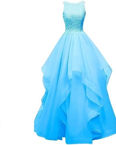 Net Semi Stitched Flared/A-line Gown (Light Blue)