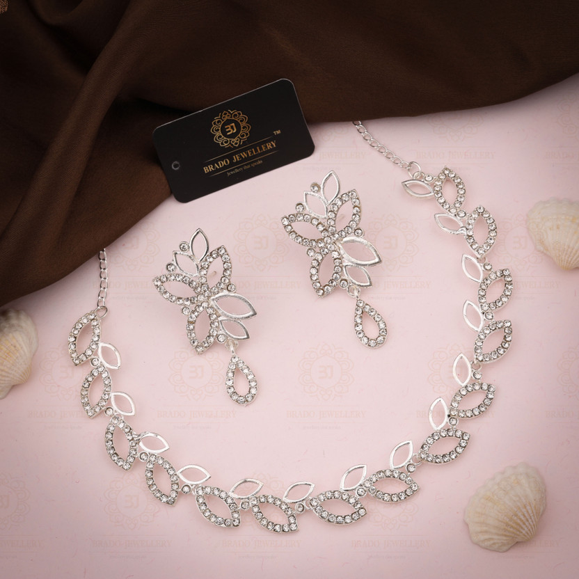 Brass Brass Silver, White Jewel Set (Pack of 1)