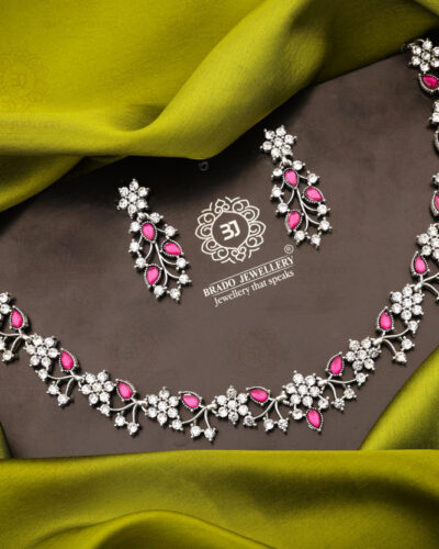 Brass, Stone, Crystal, Stainless Steel Gold-plated Silver, White, Pink Jewel Set (Pack of 1)