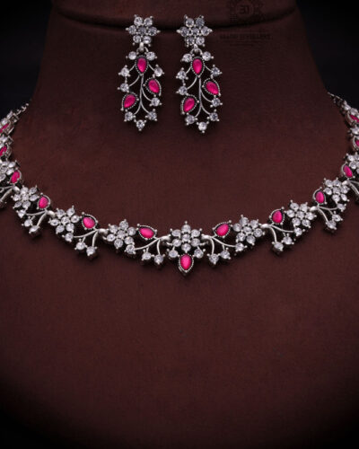 Brass, Stone, Crystal, Stainless Steel Gold-plated Silver, White, Pink Jewel Set (Pack of 1)