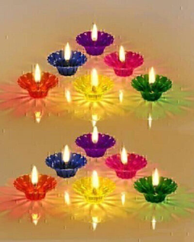 Kala Decorators 3D Shadow Reflection Floating Plastic Lamp/Decorative Dipawali Diya_C36 Candle (Multicolor, Pack of 12)