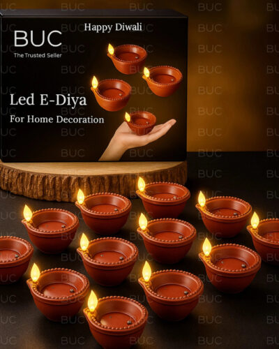 BUC Water Sensor Led Electric Diya Flameless & Smokeless Candles Led Diwali Candle (Brown, Pack of 18)