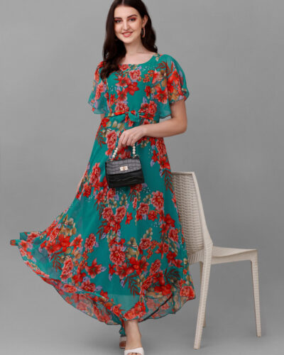 Women Fit and Flare Multicolor Maxi/Full Length Dress