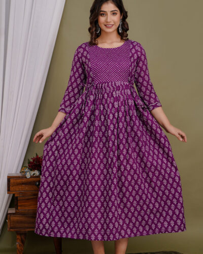 Women Floral Print Pure Cotton A-line Kurta (Purple)