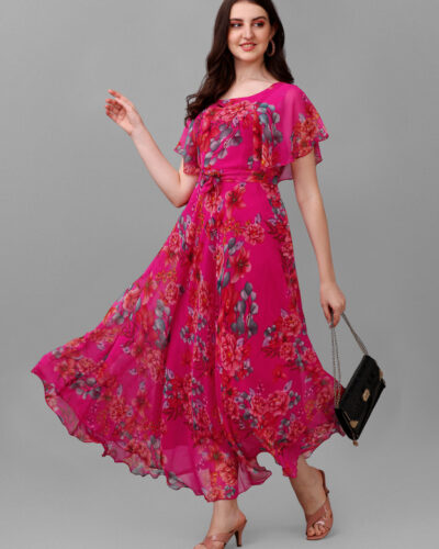 Women Fit and Flare Pink Maxi/Full Length Dress