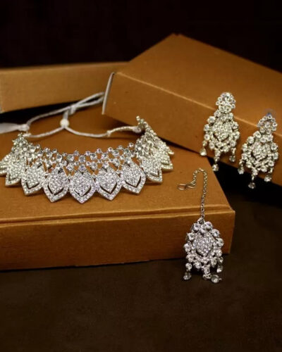 Alloy Rhodium Silver Jewel Set (Pack of 1)
