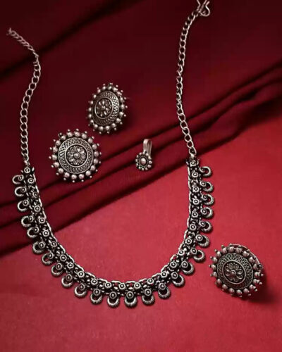 Oxidised Silver Silver Silver Jewel Set (Pack of 1)