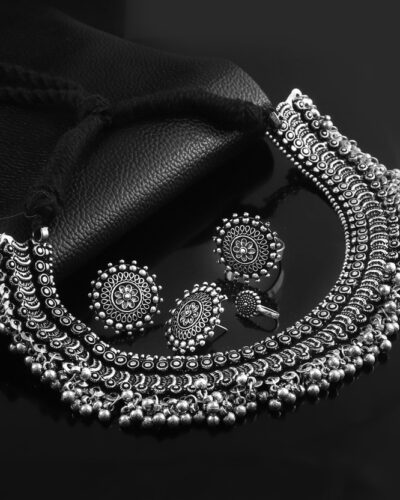 Brass, Oxidised Silver Silver Silver Jewel Set (Pack of 1)