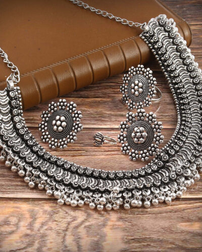 Brass Silver Silver Jewel Set (Pack of 1)