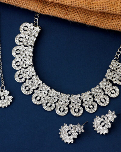 Alloy Rhodium Silver Jewel Set (Pack of 1)