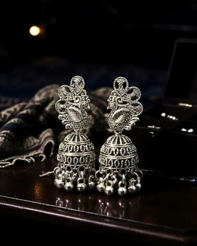 Peacock Earrings for Women Stylish Radha Krishna & Silver Earrings Alloy Jhumki Earring