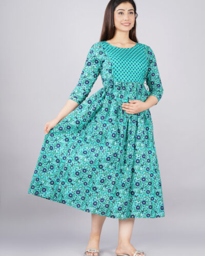 Women Floral Print Pure Cotton A-line Kurta (Green)