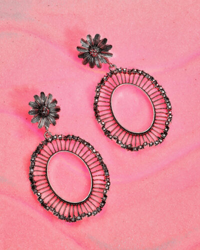 Women's Daisy Oval Swirl Drop Earrings - Silver Alloy Drops & Danglers