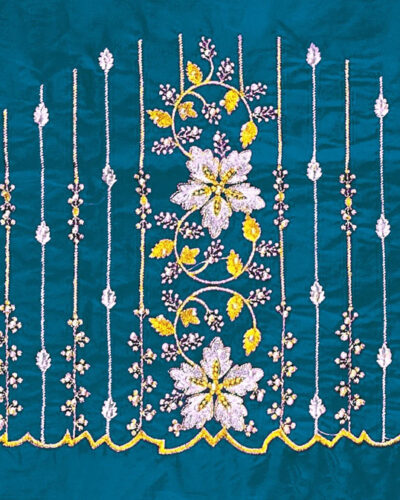 Unstitched Art Silk Blouse Material Embroidered
