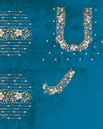 Unstitched Art Silk Blouse Material Embroidered