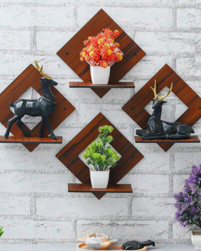 VD Crafts Pot Stand Set of 4 Piece Decorative Wooden Wall Hanging for Home Decor Office (7 inch X 7 inch, Brown)
