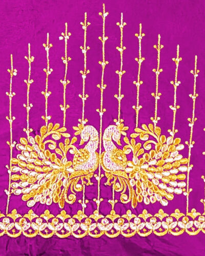 Unstitched Art Silk Blouse Material Embroidered