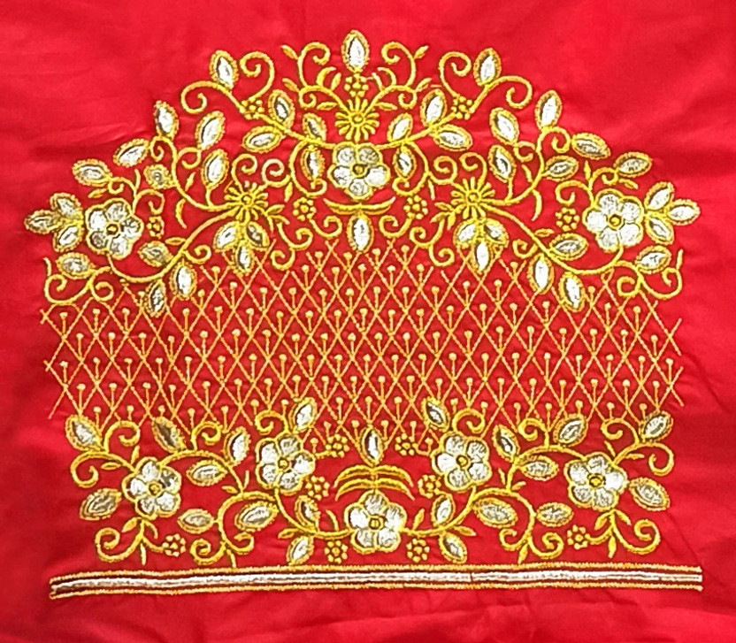 Unstitched Art Silk Blouse Material Embroidered