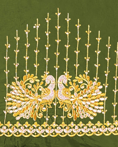 Unstitched Art Silk Blouse Material Embroidered