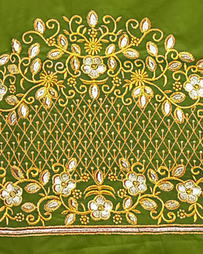 Unstitched Art Silk Blouse Material Embroidered