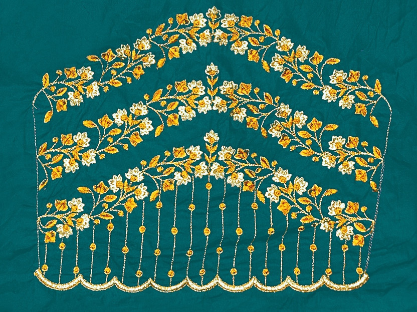 Unstitched Art Silk Blouse Material Embroidered