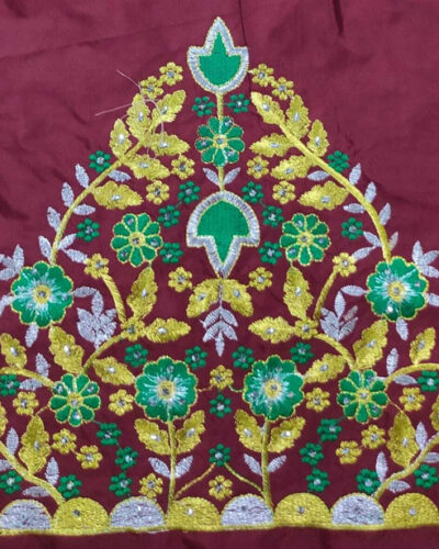 Unstitched Silk Blend Blouse Material Embroidered