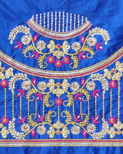 Unstitched Silk Blend Blouse Material Embroidered