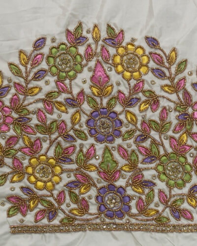 Unstitched Art Silk Blouse Material Embroidered