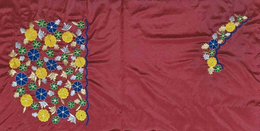 Unstitched Art Silk Blouse Material Embroidered