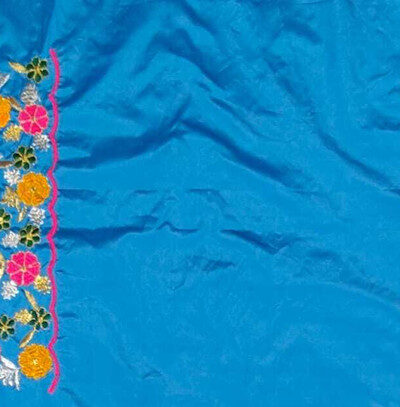 Unstitched Art Silk Blouse Material Embroidered