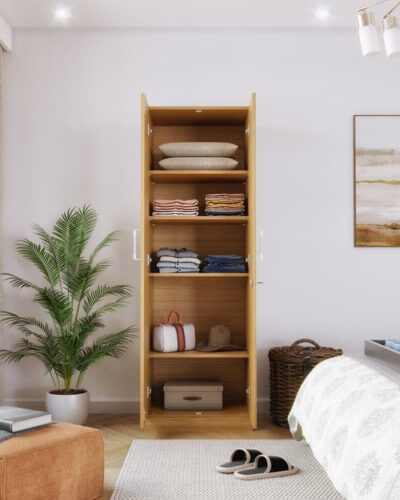 Wakefit Twill Engineered Wood 2 Door Wardrobe (Finish Color - Urban Teak, Knock Down)