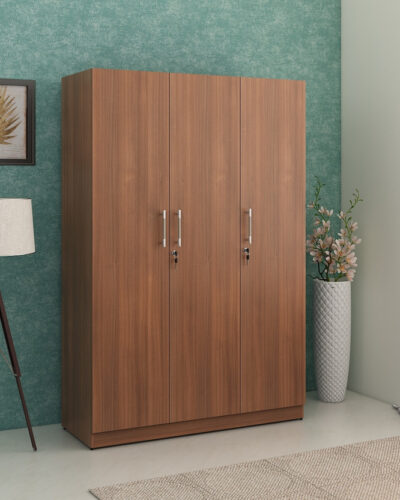 SPACEWOOD Optima Engineered Wood 3 Door Wardrobe (Finish Color - WALNUT RIGATO, Knock Down)