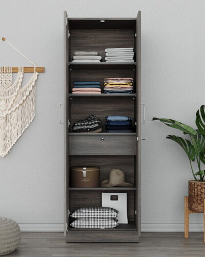 Wakefit Twill Engineered Wood 2 Door Wardrobe (Finish Color - Dark Brown, Knock Down)
