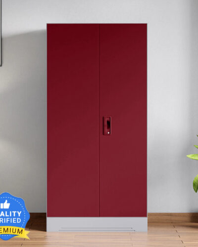 Godrej Interio Slimline 2 Door with 4 Shelves Metal Almirah (Finish Color - Body: Royal Ivory, Door: Textured Carmine Red, Knock Down)