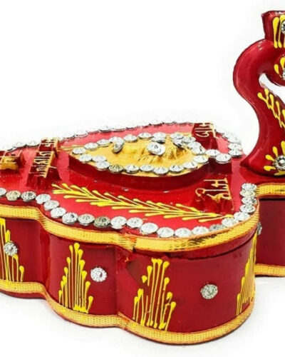 DAKSH HANDICRAFT KUMKUM BOX in Peacock shape/Meenakari work/ Four Sections FOR PUJA/MARRIAGES/ FESTIVALS CELEBRATIONS Wooden (Red)